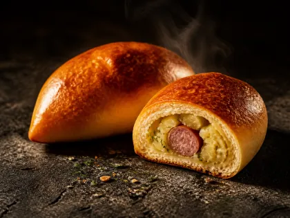 Пирожок с сосиской и картошкой